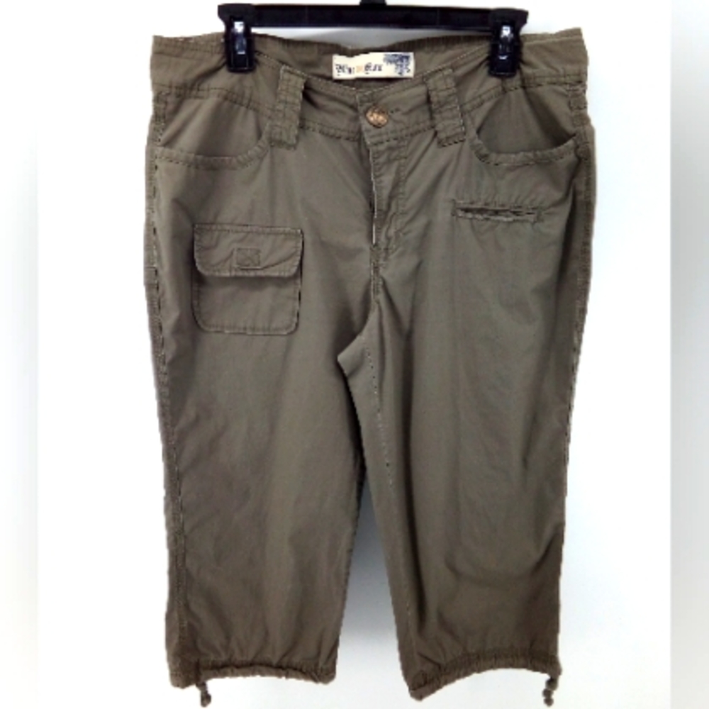 Blue Epic Green Cargo Pants 100% Cotton Drawstring Pockets Early 2000's Crop 12